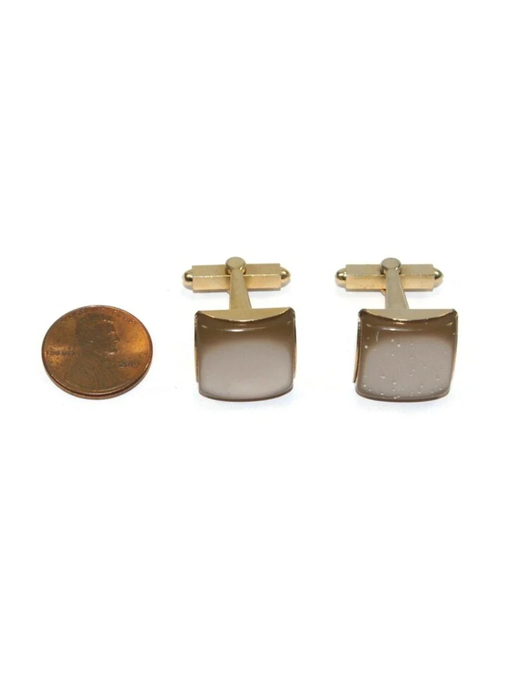 Vintage Gold Tone and Golden Moon Glow Lucite Square Cuff Links.